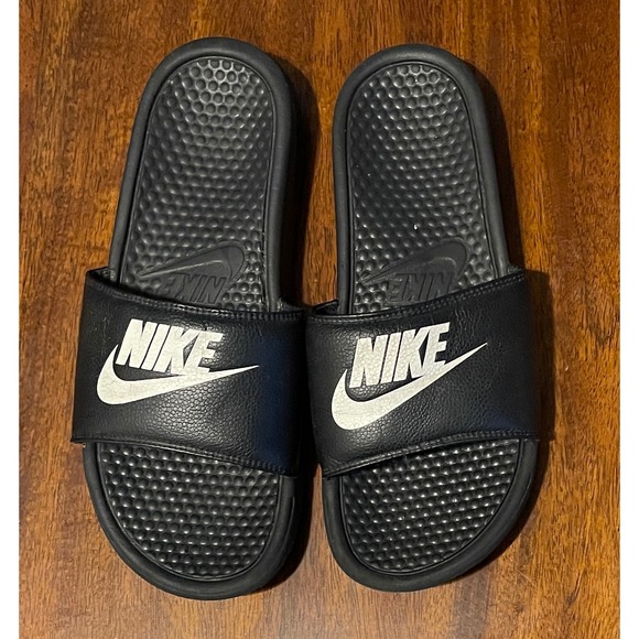 Nike Other - Nike Slides Mens Size 10‎ Black White Logo Comfort Sandals Slip On Casual